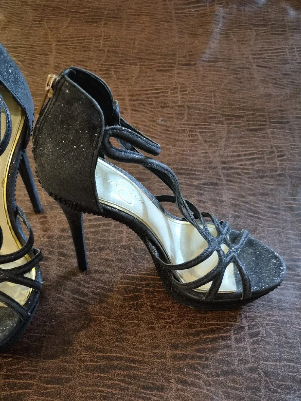 Jessica Simpson Black Strappy Glitter Heels